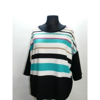 Bluzka OVERSIZE dla puszystej Wzór w paski - czarny biały mięta koral